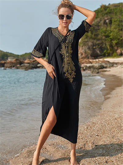 Split-Strand Solides Kaftan-Maxikleid