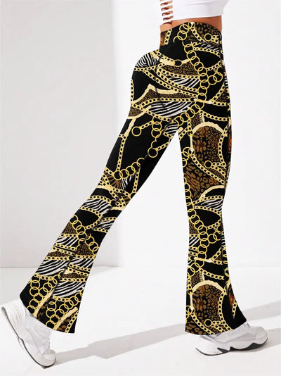 Random Chain Print Yoga Flare Leg Hose