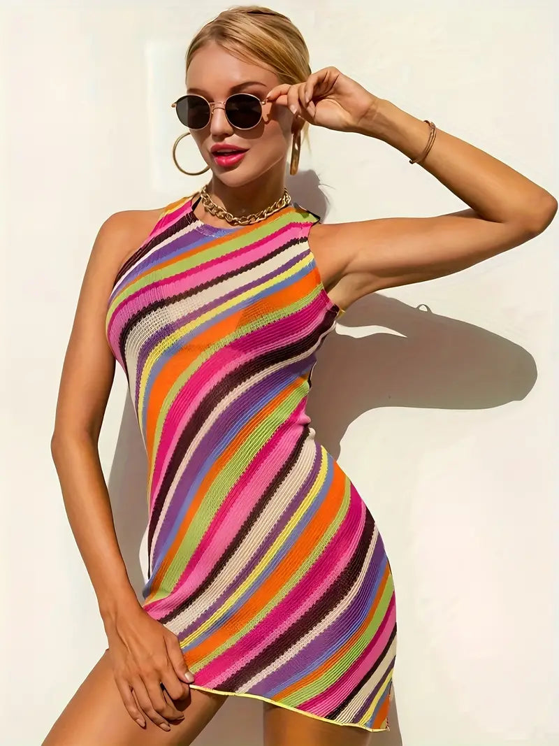 Bodycon Regenbogen gestreiftes Tank-Kleid