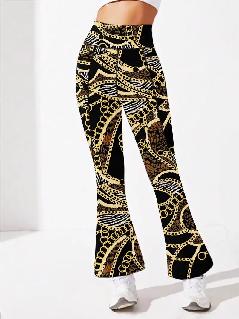 Random Chain Print Yoga Flare Leg Hose