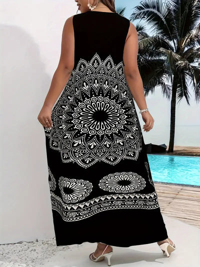 Elegantes ärmelloses Maxikleid mit Mandala-Blumendruck