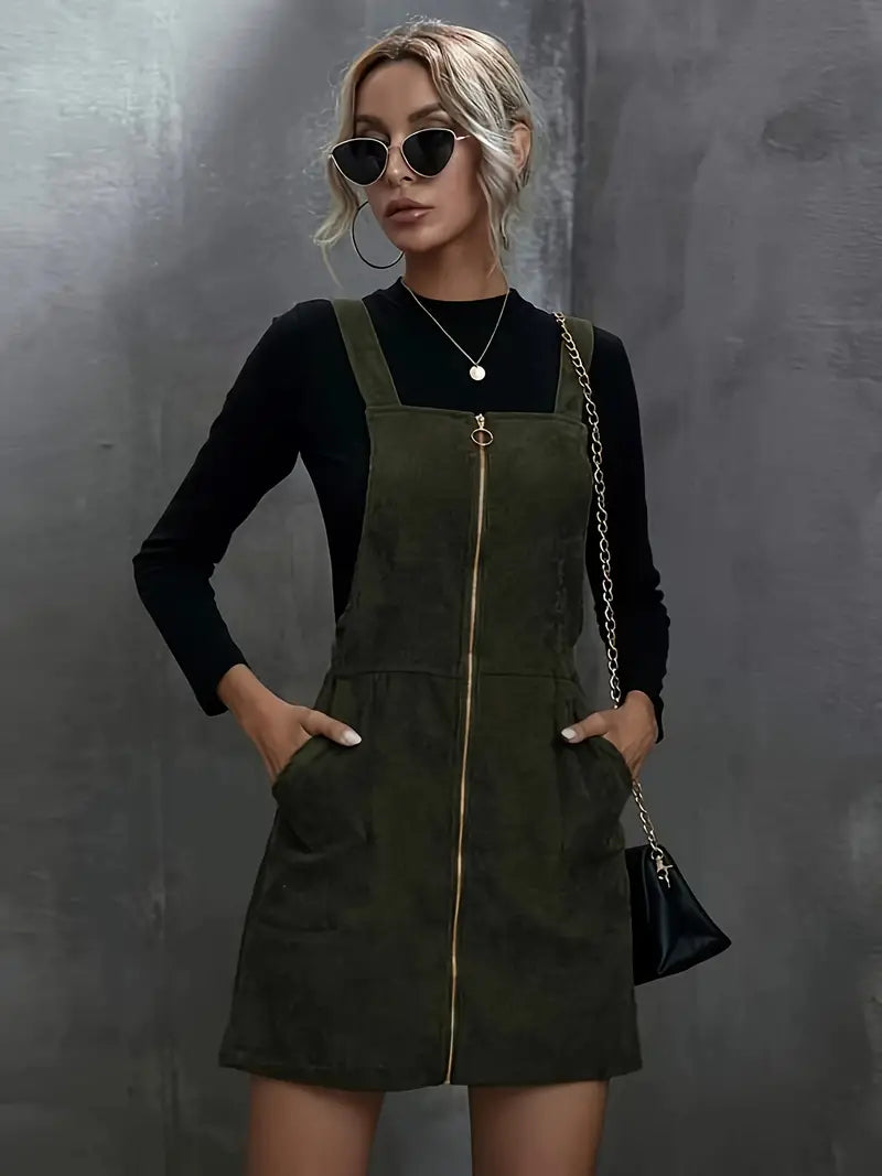 Reißverschluss mit Tasche Overall Kleid