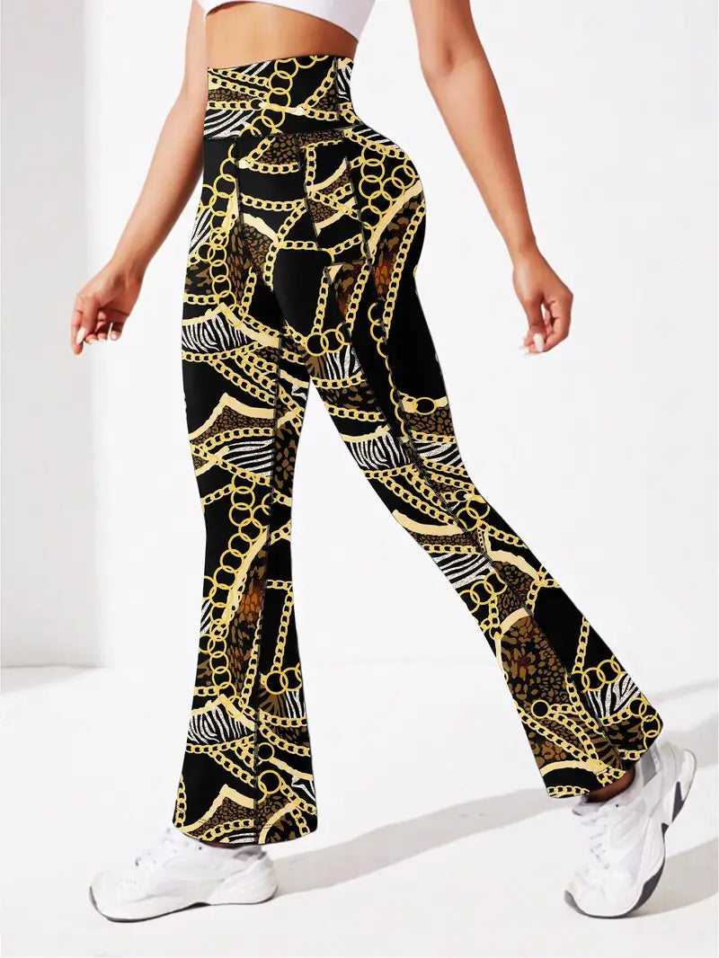 Random Chain Print Yoga Flare Leg Hose