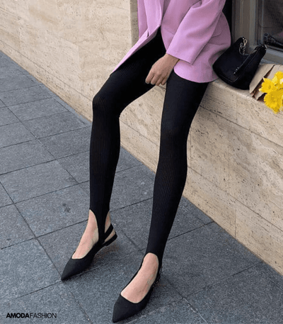 Gerippte Leggings mit Unterfuß