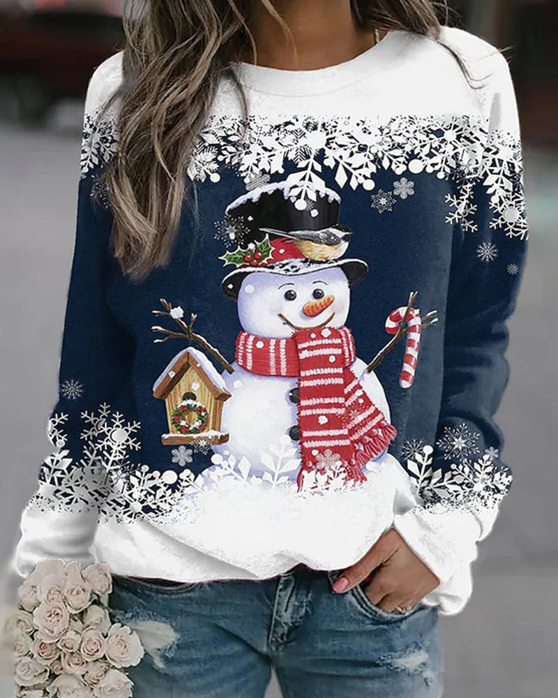 Mehrfarbiges Weihnachts-Sweatshirt mit Schneemann-Aufdruck