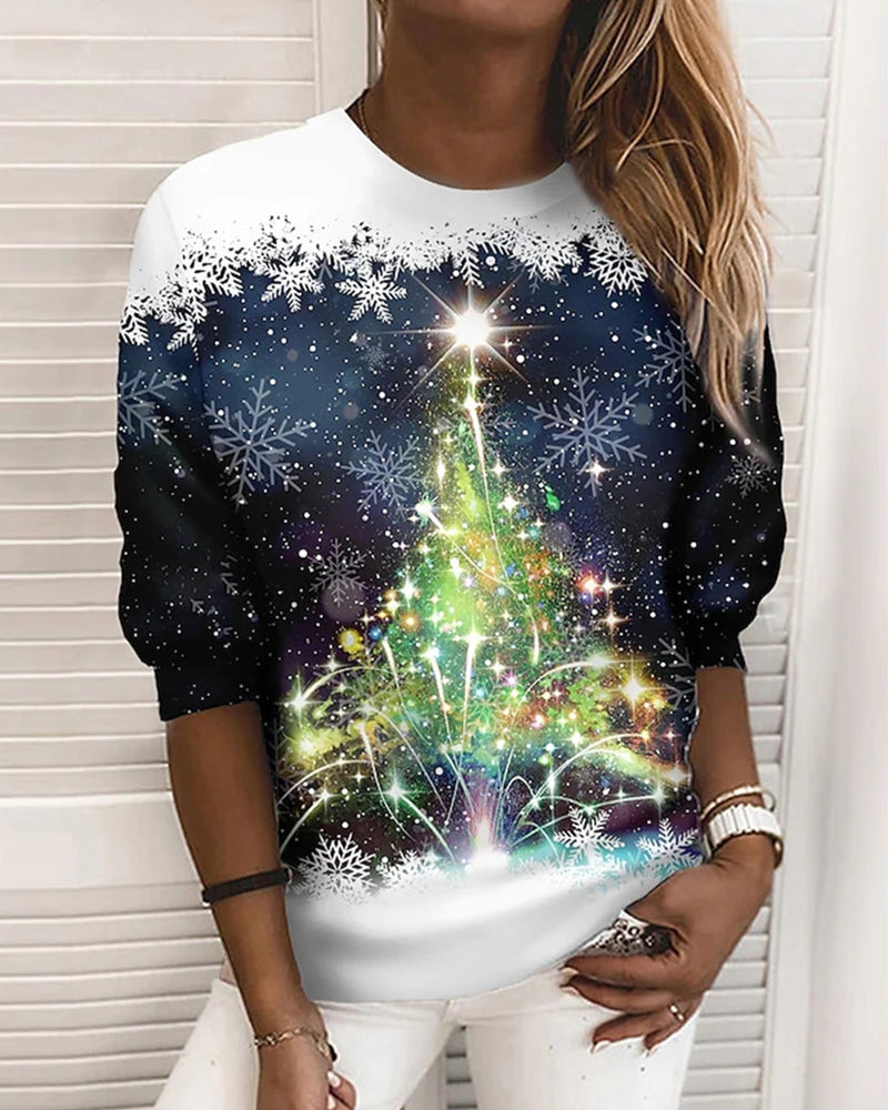 Weihnachtsbedrucktes Sweatshirt mit Rundhalsausschnitt