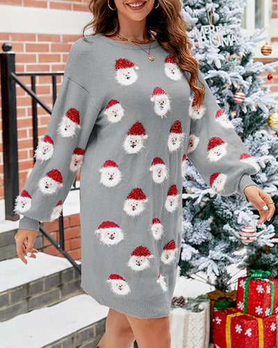 Lässiges Pulloverkleid mit Weihnachtsmann-Print