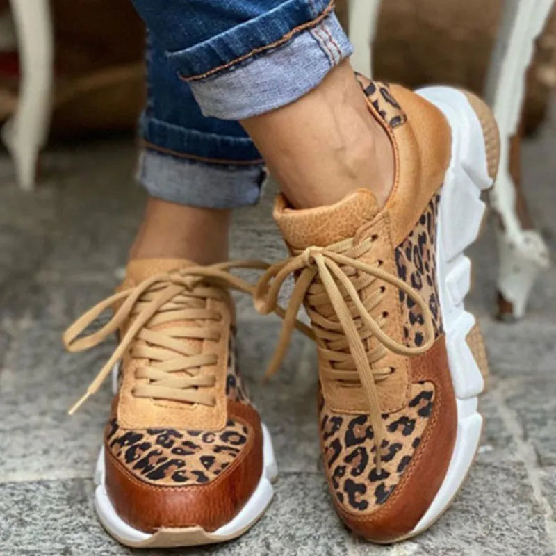 Lenora  - Lässige vulkanisierte Leopard Sneakers mit dicken Sohlen