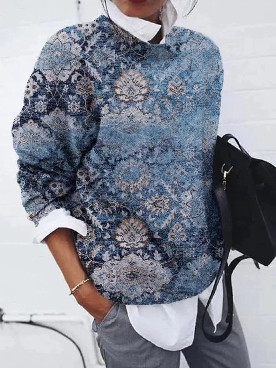 Febe - Eleganter blauer Pullover mit Rundhalsausschnitt