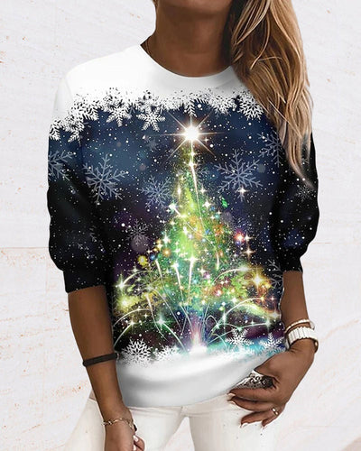 Weihnachtsbedrucktes Sweatshirt mit Rundhalsausschnitt
