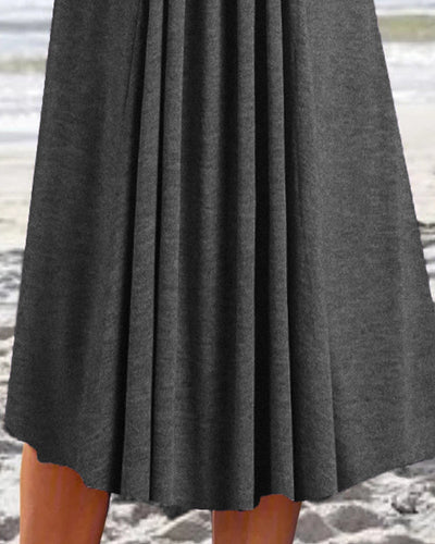 Solid Grau Kleid mit Rundhalsausschnitt