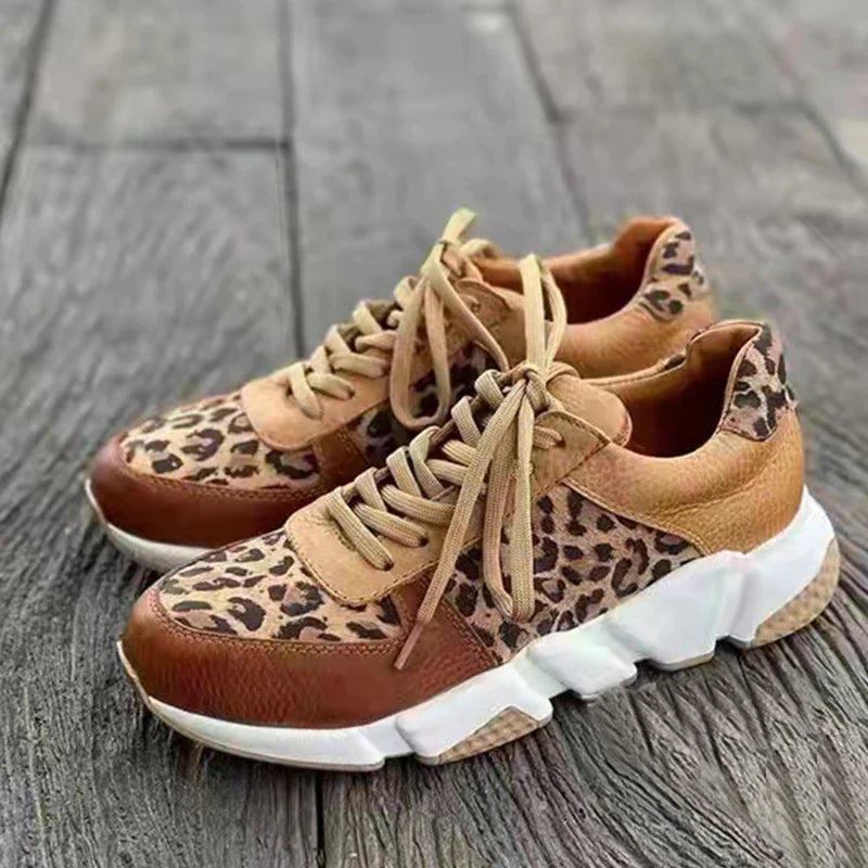 Lenora  - Lässige vulkanisierte Leopard Sneakers mit dicken Sohlen